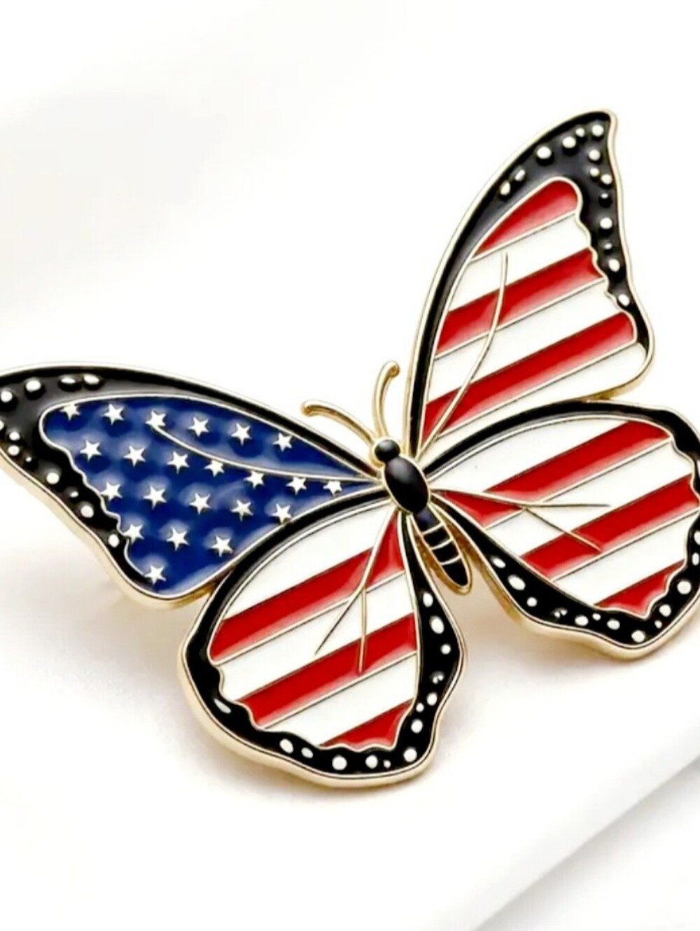 American Flag Butterfly Enamel Brooch - Red, White & Blue - Picture 3 of 4